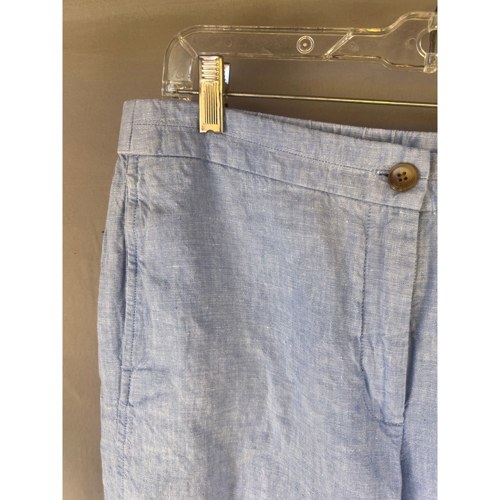 J Jill LOVE LINEN‎ Blue Cropped Wide Leg Pants Ladies Size M Summer Casual